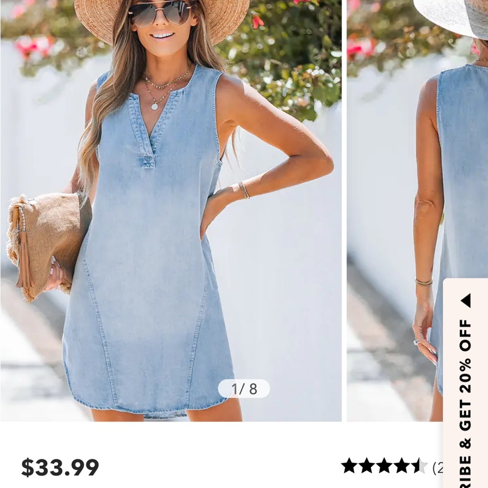 Cupshe Light Blue Sleeveless Denim Dress NWT